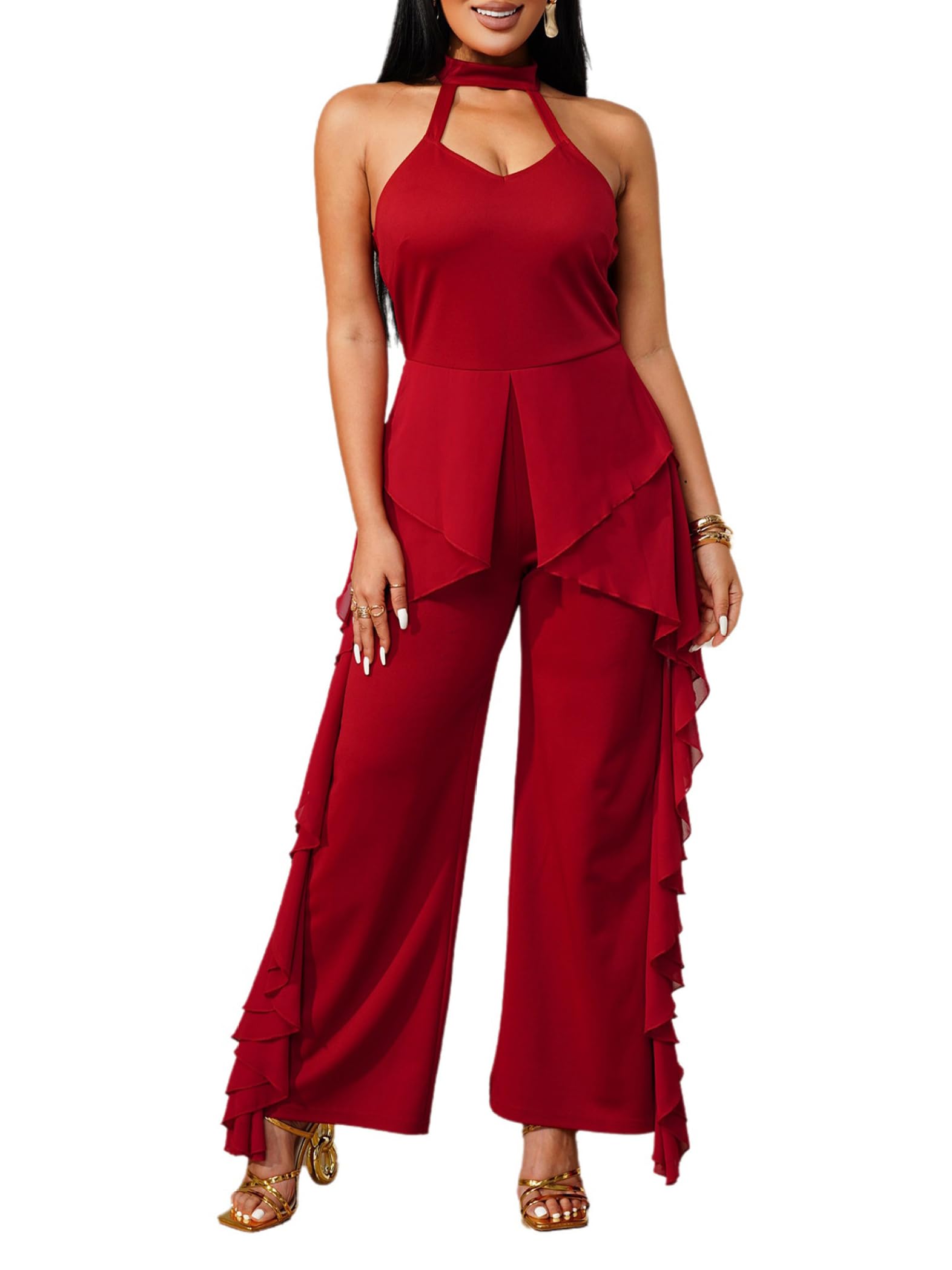 Donna Salopette Con Volant Alla Moda Combinazioni Signore Casual