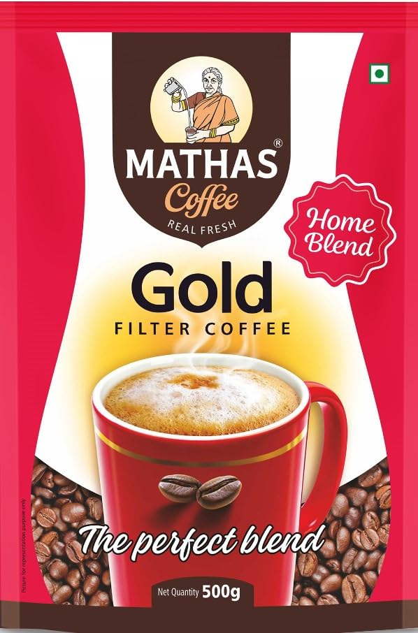 Mathas Gold Coffee Powder | Leading Indian Filter Coffee | 80% Coffee 20% Chicory (Gold, 500gm)