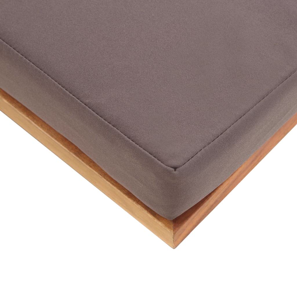 Reposapiés con cojín de 66 x 66 x 36 cm, reposapiés de madera de acacia maciza, reposapiés gris oscuro con estructura de acero pulverizado, reposapiés decorativo como adicional