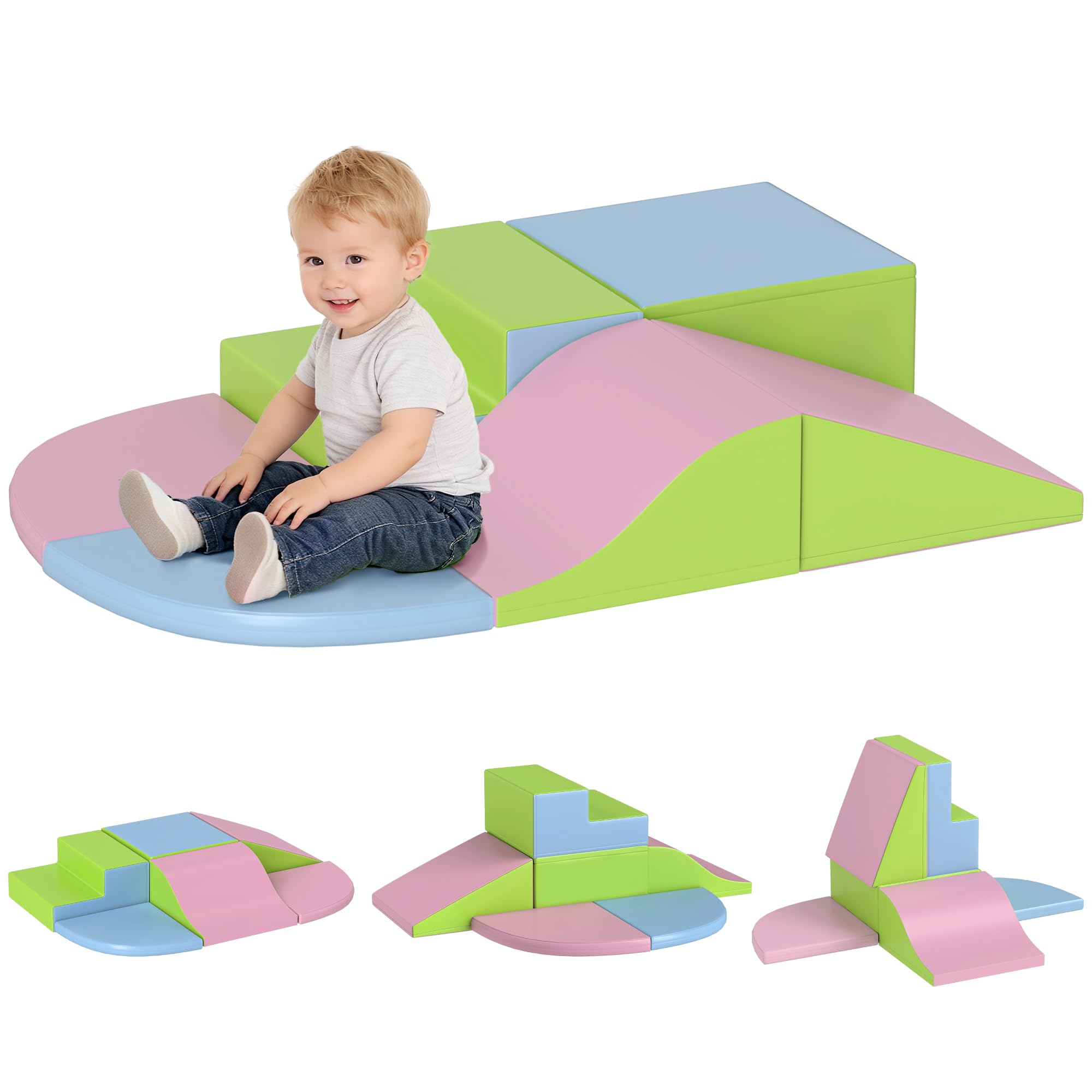 HOMCOM Baby-Motorik-Parcours 6PCS, Baby-Motorikmodul aus EPE-Schaumstoff mit kunststoffbeschichtetem Bezug, Schaumstoffbausteine, Lernspielzeug für Kinder im Vorschulalter, Mehrfarbig