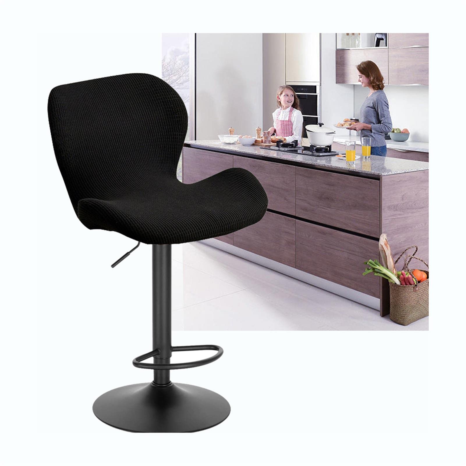 XGANGM Stretch Bar Stool Chair Slipcover Set of 2/4/6 Low Back Bar Chair Covers Modern Curved Kitchen Dinning Room Swivel Chair Covers Protector for Office Dining Chair,black,4pcs