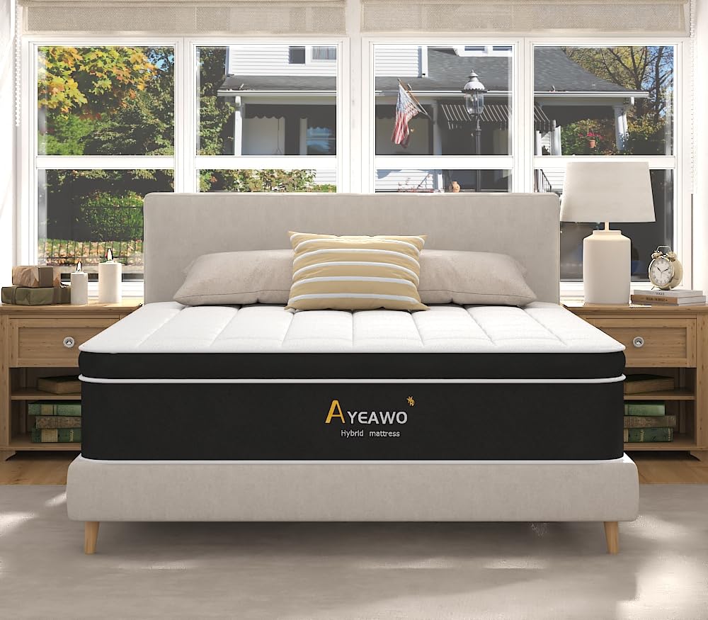 Photo 1 of ***FACTORY SEALED - OPENED FOR INSPECTION***    Ayeawo Queen Mattress 14 Inch, Hybrid Mattress Queen Size in a Box, Pressure Relief Gel Memory Foam and Motion Isolation Pocket Springs, CertiPUR-US, 365-Night Trial, Medium Firm