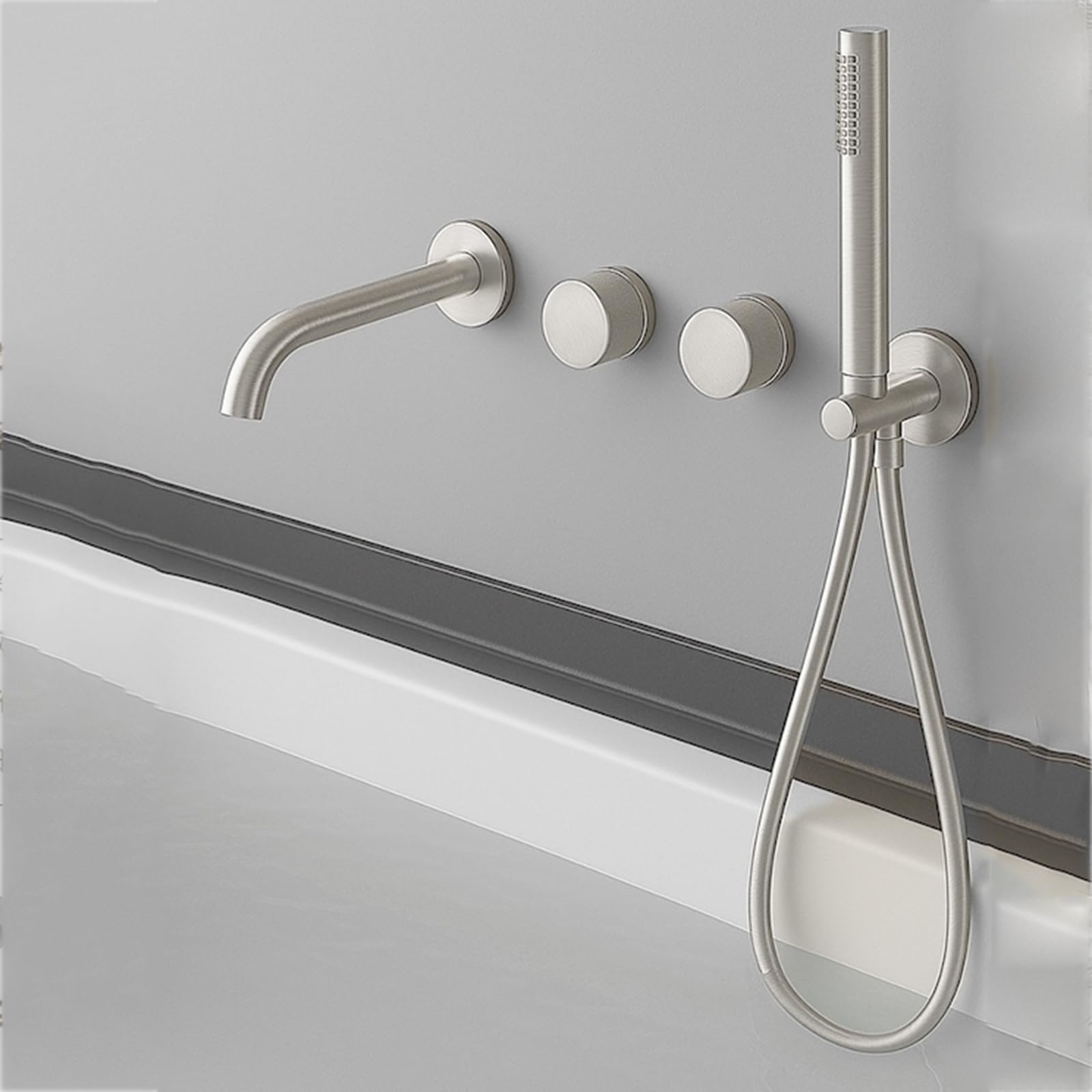 JYBNBBE Concealed Bath Mixer Tap Wall Mounted 360 Rotatable 2 Functions Hot and Cold Bath Mixer Taps with Shower Set Brushed Gold (Brushed Nickel A)