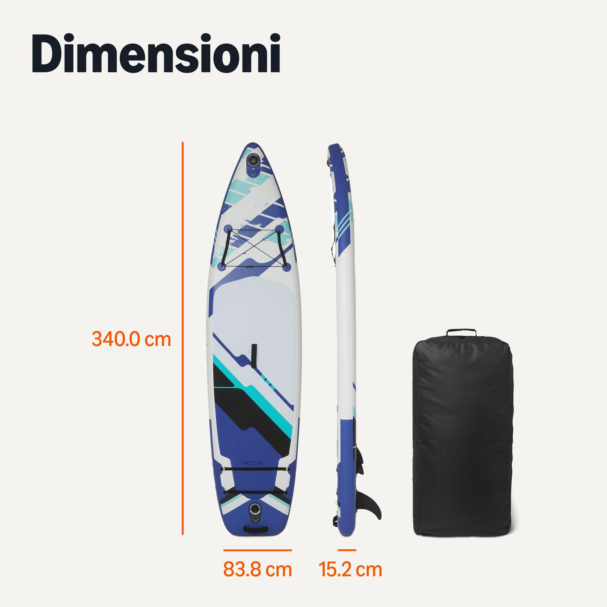 Amazon Basics Tavola da Stand Up Paddle con Kit Accessori Completo, 335 cm x 84 cm, Blu