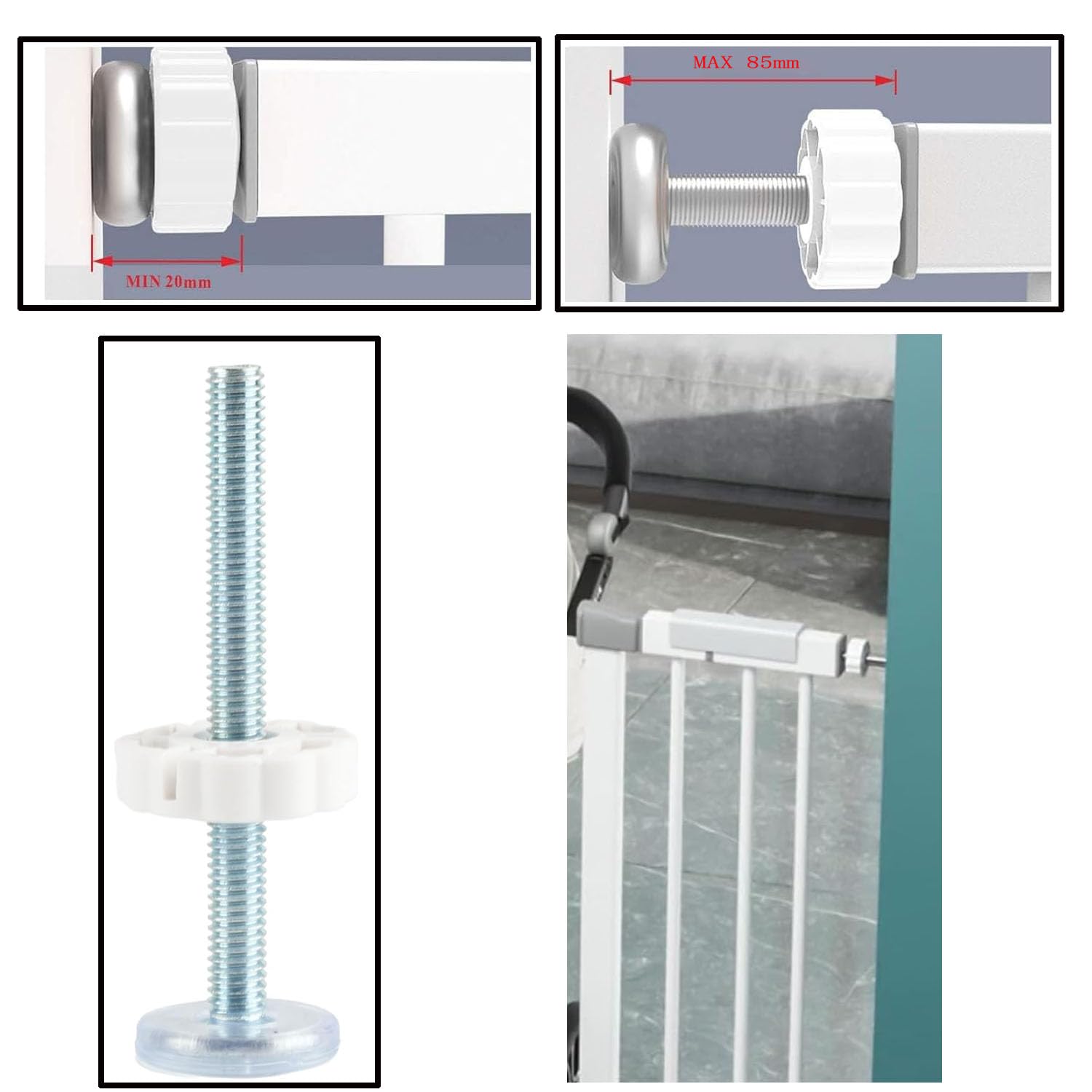 Pressure Mounted Baby Gates Threaded Spindle Rods, Baby Gate Extra Long M10 *10cm Spindle Rods for Baby and Pet Safety Gates (White) - Image 4