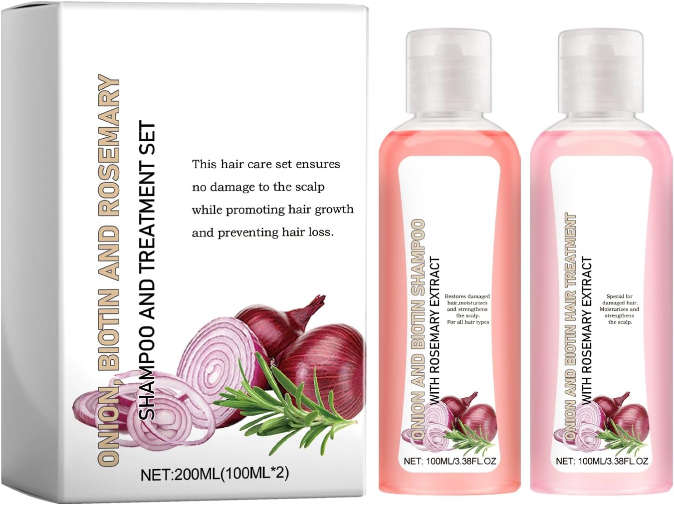 Ui, biotine en rozemarijn shampoo en behandelingsset, rozemarijn shampooset, anti-haaruitval shampoo, vochtshampoo, rozemarijn ui voor alle haartypes (shampoo + conditioner)