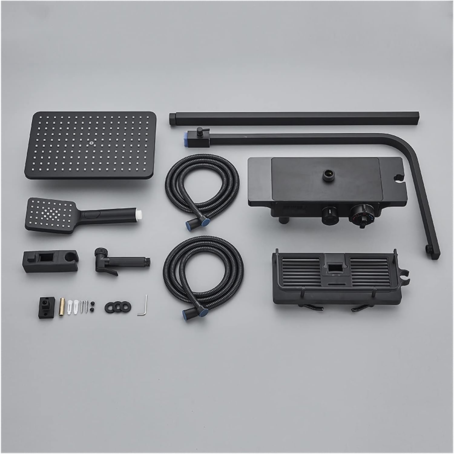 Shower Mixer Black Thermostatic Shower Faucet Digital Display Shower Set Bidet Faucet Rotate Bathtub Tap with Shelf Crane (Black Thermostatic A) (Chrome Hot Cold A)