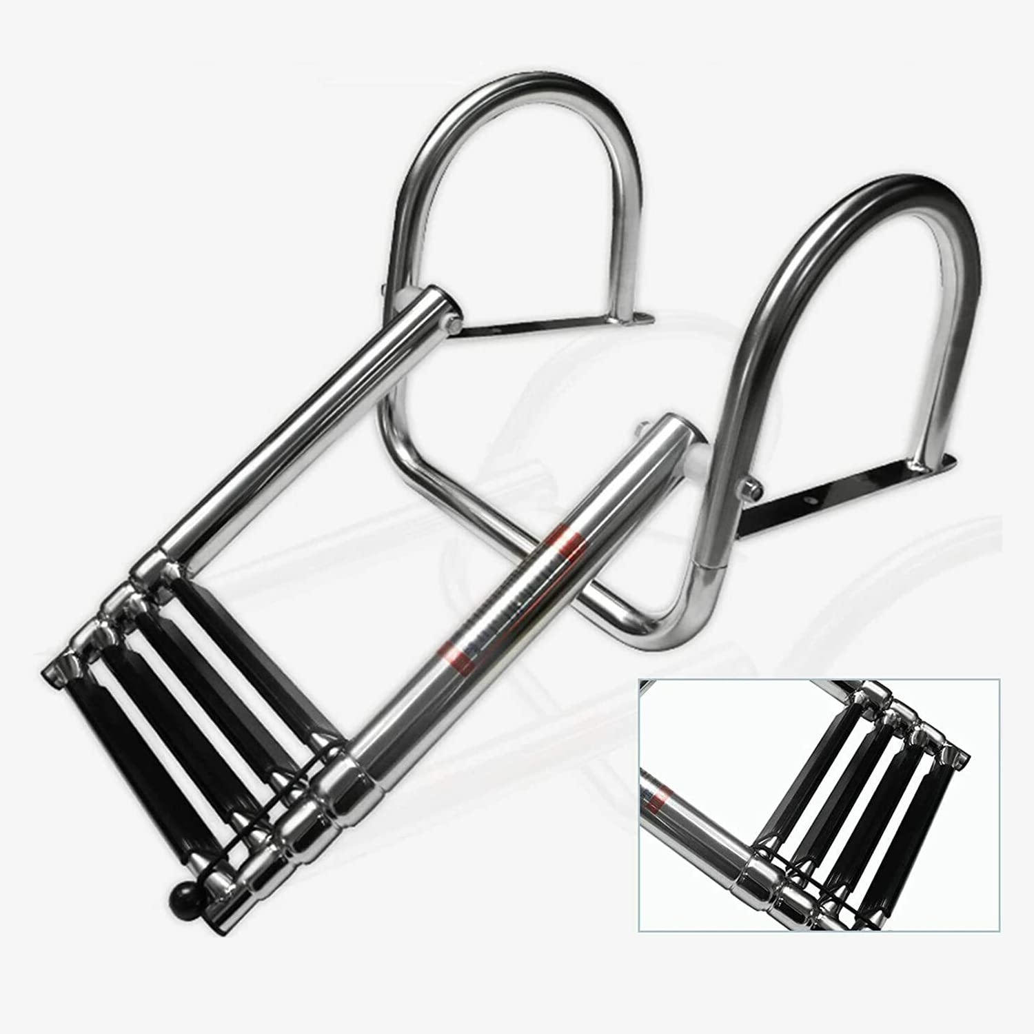 PIMAR Scaletta Telescopica Inox 4 Gradini con Corrimano per Barca Gommone Acciaio Inox Plancette Nautica Accessori Robusta