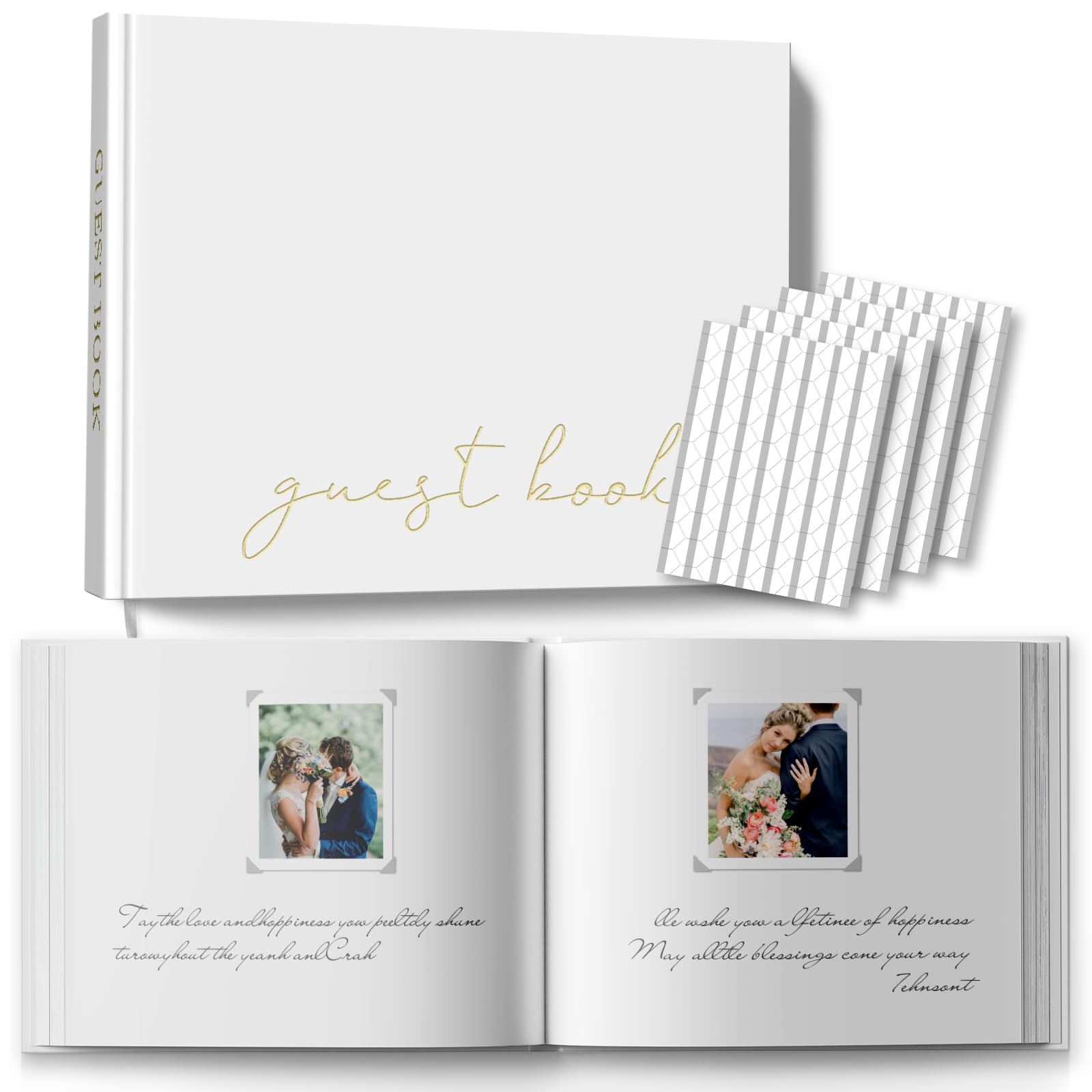 Libro de invitados de boda de lino color crema con 100 páginas y esquinas para fotos