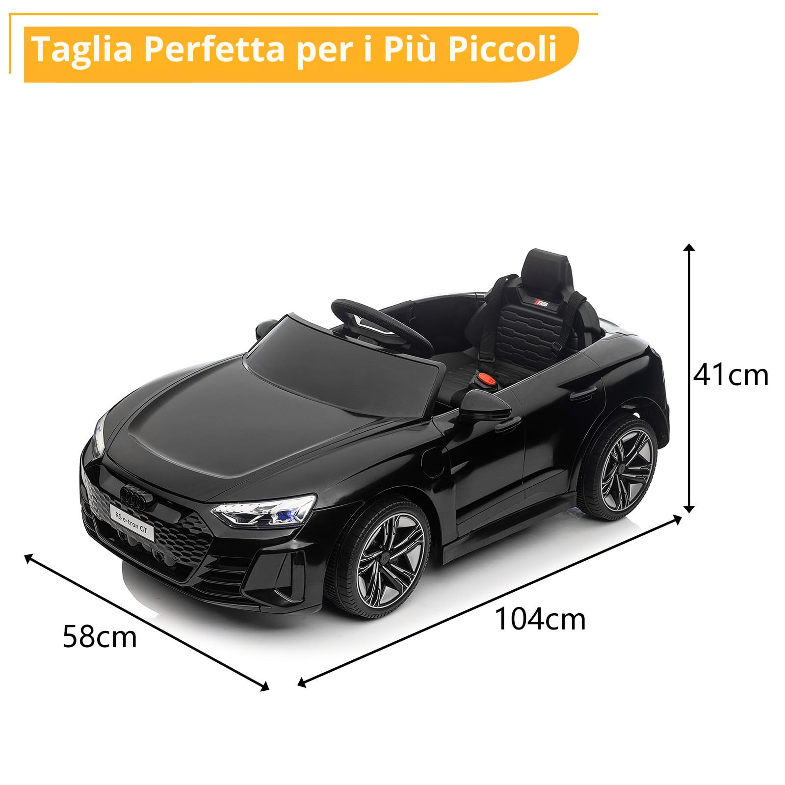 LEADZM Mcchina Elettrica Per Bambini AUDI RS E-tron 12V con Doppi Motori, 3-5km/h Auto Elettrica per Bambini 3-5 Anni, MP3, Sospensioni, Telecomando (Nero)