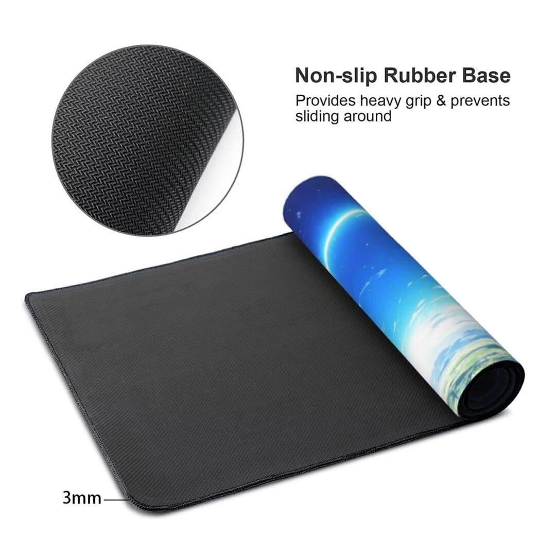 Alfombrilla de ratón 1400x600x3 MM, Alfombrilla Ratón XXL Extendida de Gran Tamaño con Bordes Cosidos, Base de Goma Antideslizante Almohadilla para Teclado, Paisaje del Cielo Azul S-7631