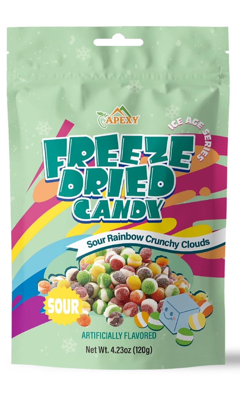 APEXYFreeze Dried Candy - Freeze Dried Rainbow Candy Assorted Flavor - Dehydrated, Crunchy, Colorful Treats & Snacks for Kids & Adults - Packed in a Resealable Pouch 4.23oz (120g) (Sour Rainbow Crunchy Clouds)