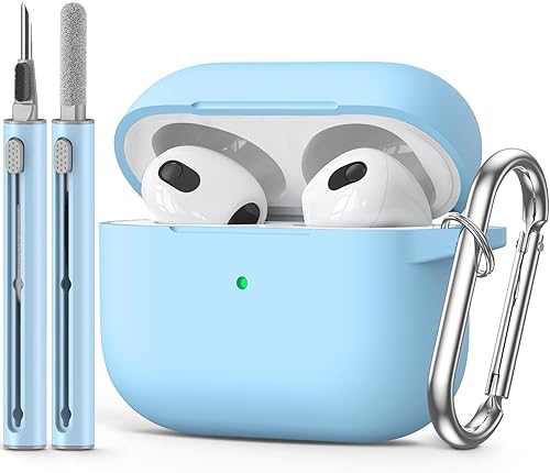 Ljusmicker for AirPods 3rd Gen Case Cover 2021 with Cleaner Kit,Silicone Protective Cover for Apple AirPods 3rd Generation Charging Cases with Keychain,Shockproof AirPod 3 Case for Women Men-Sky Blue
