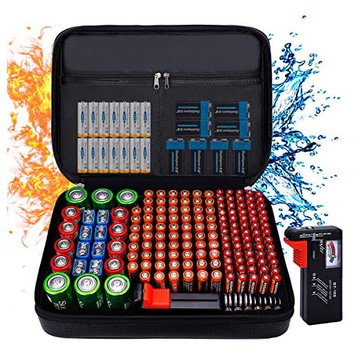 Fireproof Battery Organizer Storage Case Waterproof Explosionproof, Hard Safe Box Fits 210+ Batteries Case - with Tester BT-168, Carrying Container Bag Energy Batteries AA AAA C D 9V Iithium 3V Holder
