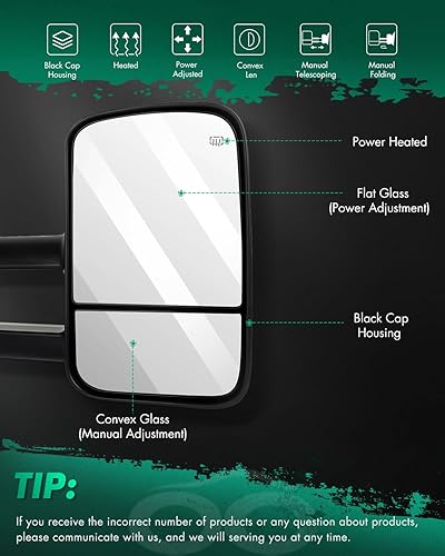 Miniatura 2 de SCITOO Espejos de remolque, espejos de remolque negros para camioneta 2008-13 para Chevy SilveradoSierra 1500 con par LH RH Power Adjusted, sin luz