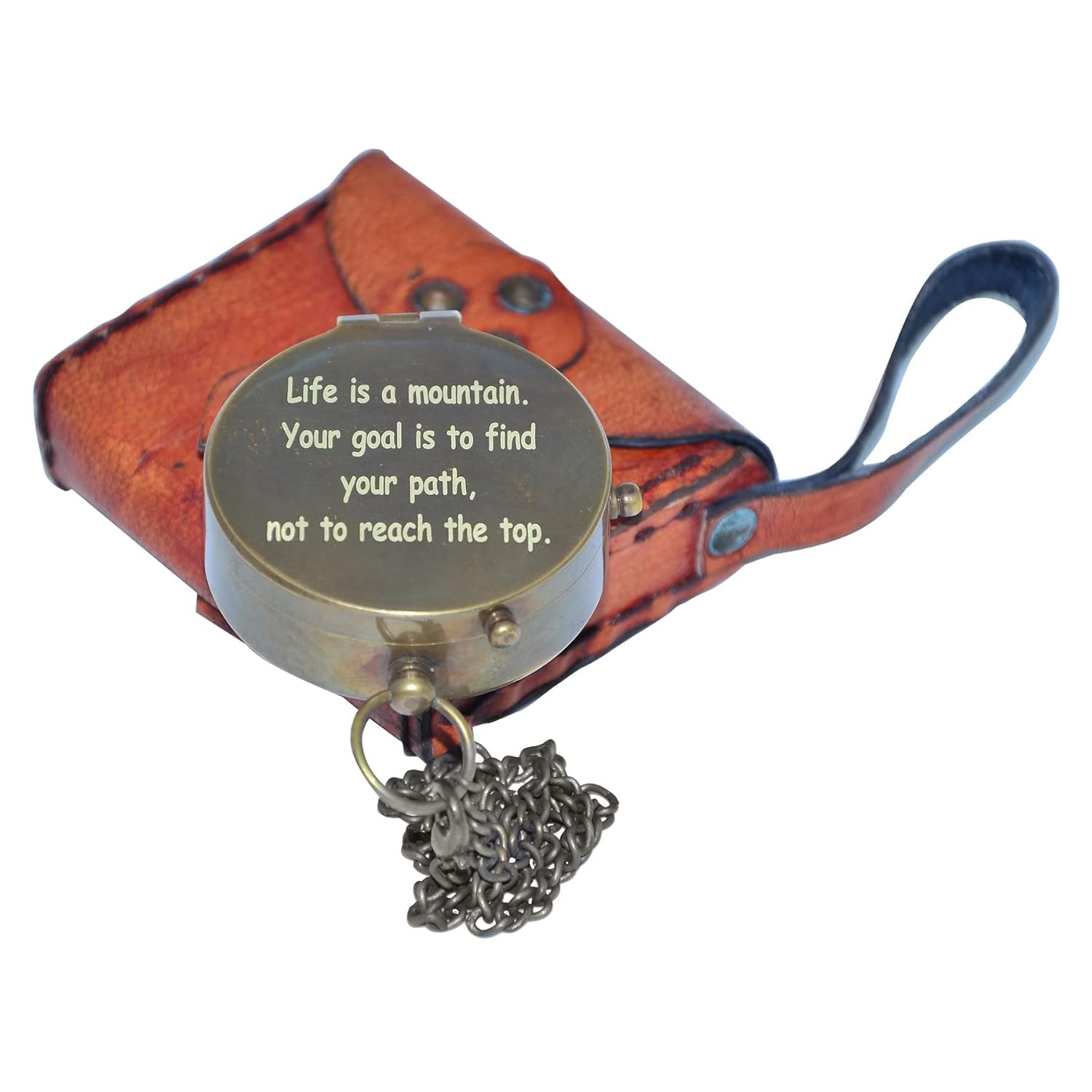 Collectibles Magnetic Pocket Engraved Compass 2 inch Quote ‘’ Life is A Mountain Your Goal is to Find Your Path Not to Reach The Top ’’with Leather Case for Hiking, Military Camping Survival UTC-picture-19