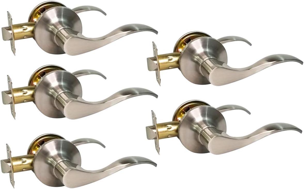 5 x Passage Bedroom Closet Door Lock Lever Handle Wave Style Satin Stainless Steel RH