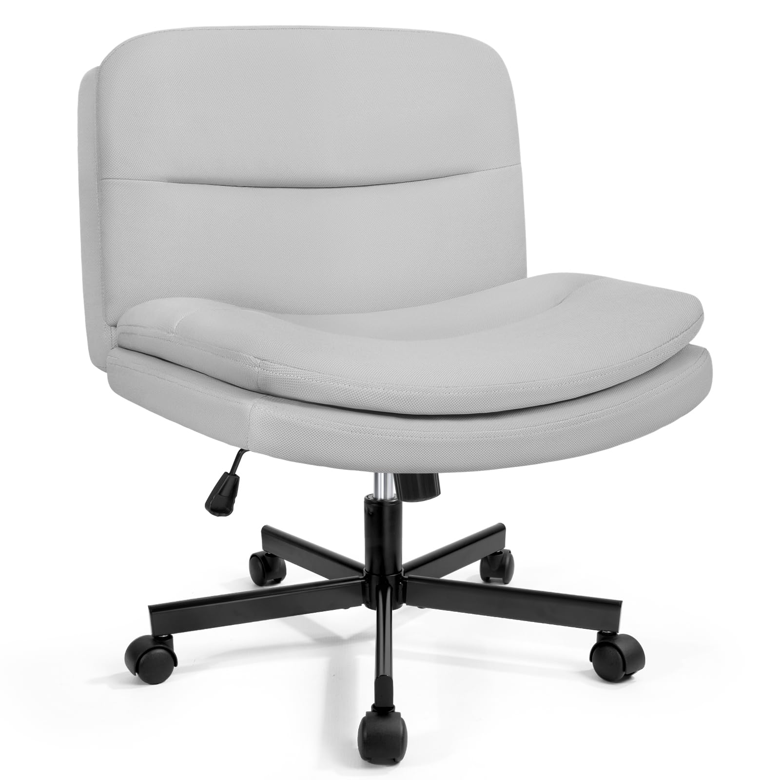 Waleaf Silla Escritorio sin Reposabrazos, Silla Oficina Ergonómica Giratoria con Ruedas, Cojín Grueso y Altura Ajustable, Carga de 150 kg, Silla Tocador para Dormitorio y Estudio (Tela, Gris)