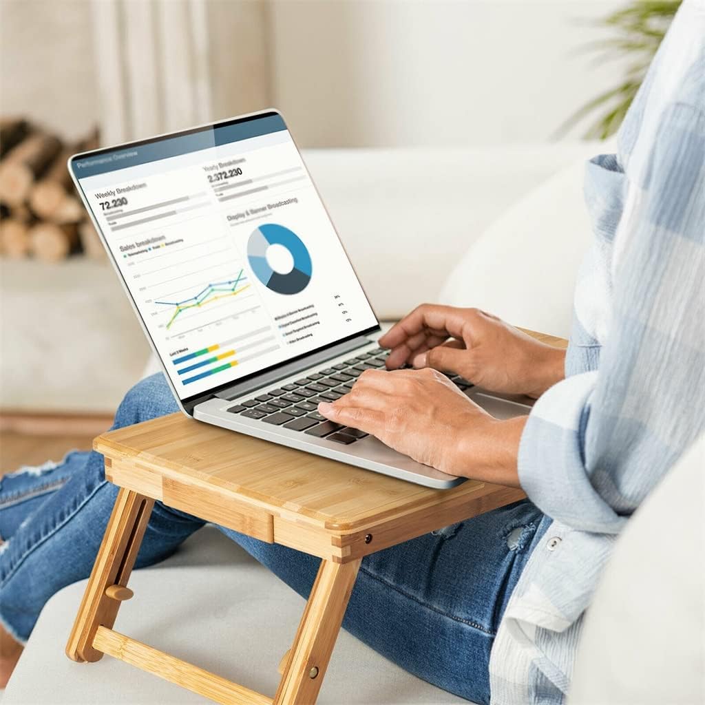 Laptop Desk Adjustable Folding Bed Tray with Drawer Cooling Convenient Desk (D 21"x13"x8")