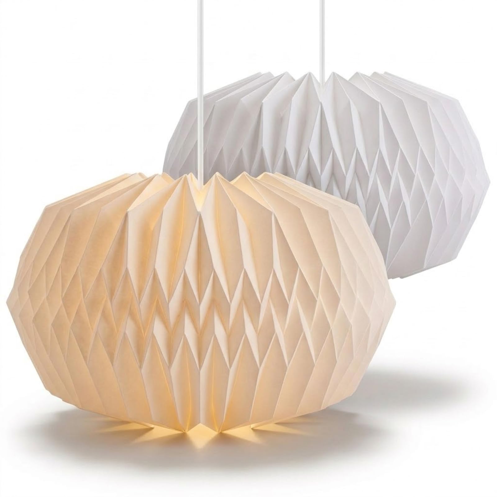 2 Pack 40cm Paper Lampshades for Ceiling Light, Origami White Shade A-Style