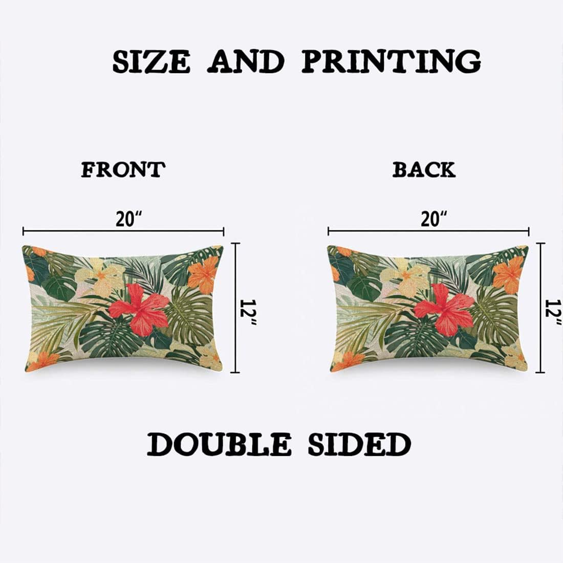 TKS MITLAN Hibiscus Flowers Pillow Cover 12x20 inch Summer Colorful Hawaiian Tropical Plants Palm Leaf Pillows Decorative Throw Pillows Farmhouse Decor for Home Cushion Case - Image 2