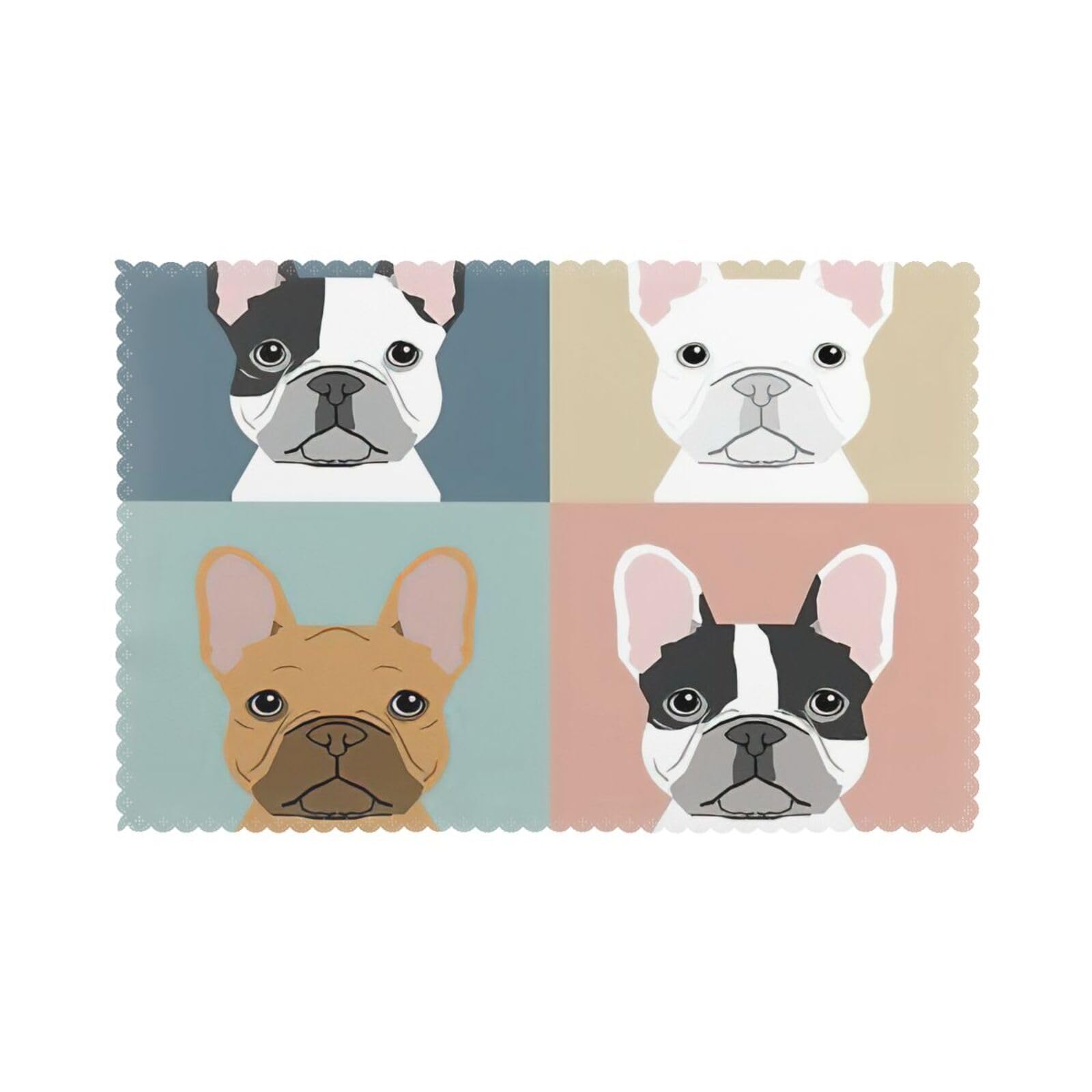 French Bulldog Print Placemats Set Of 6, 12x18 Inch Polyester Washable Heat Resistant Kitchen Dining Table Mats