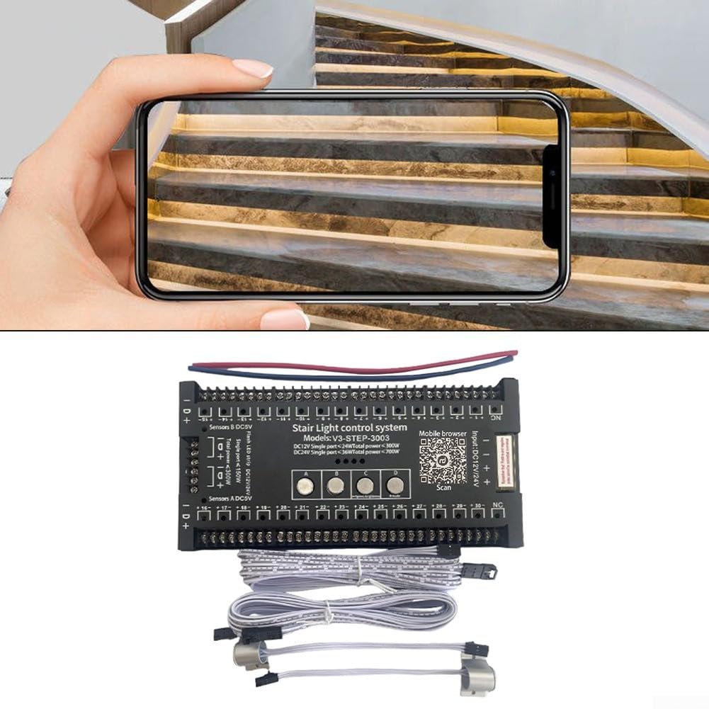 Controlador inteligente de iluminación de escalera Control de aplicación para tira LED Sistema de luz de paso de 32 canales con sensor de movimiento interior