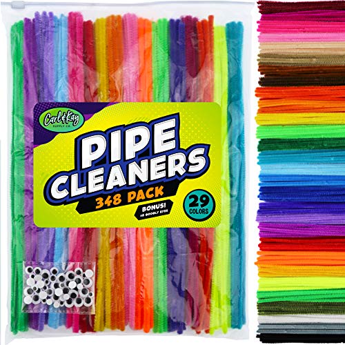 Carl & Kay 348 Pipe Cleaners [Bonus: 48 Googly Eyes] in a Zipper Storage Bag, Chenille Stems in 29 Colors for DIY Art, Creative Kidâ€™s Gift, Assorted Fuzzy Craft Sticks, Childrenâ€™s Craft Supplies
