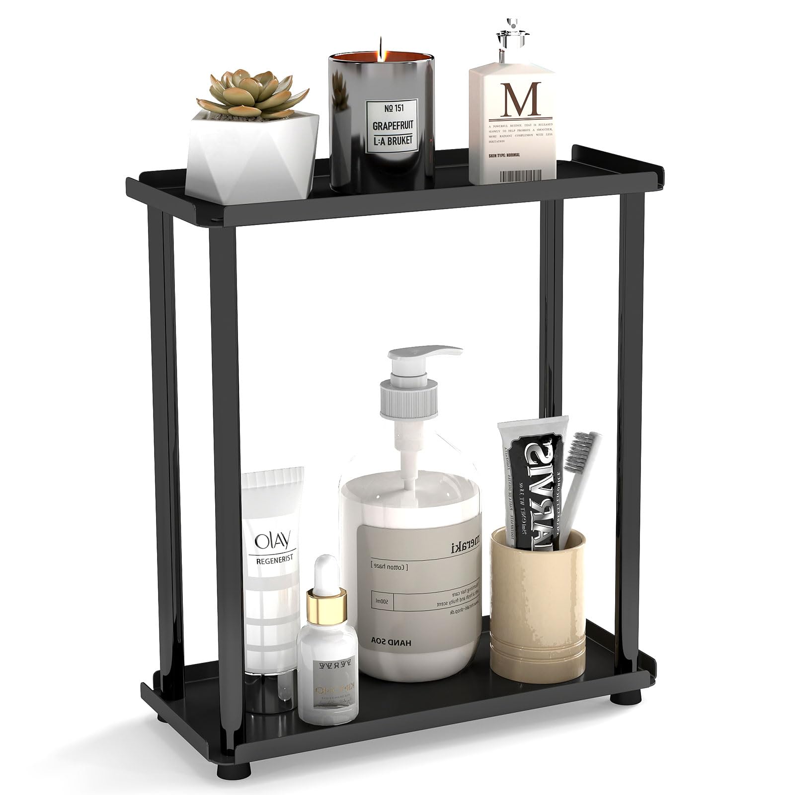 Photo 1 of 2-Tier Bathroom Countertop Organizer Sink Counter Shelf for Vanity Storage, Makeup Tray for Perfume Skincare Bedroom Kitchen, Black