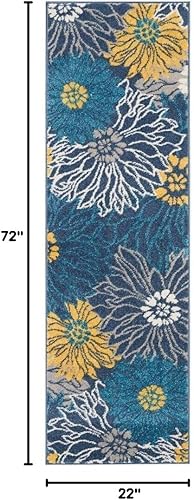 Miniatura 2 de Nourison Passion - Alfombra color azul, floral, de 1 pie, 10 pulgadas x 6 pies, campestre, fácil de limpiar, no desprende pelo, para dormitorio,