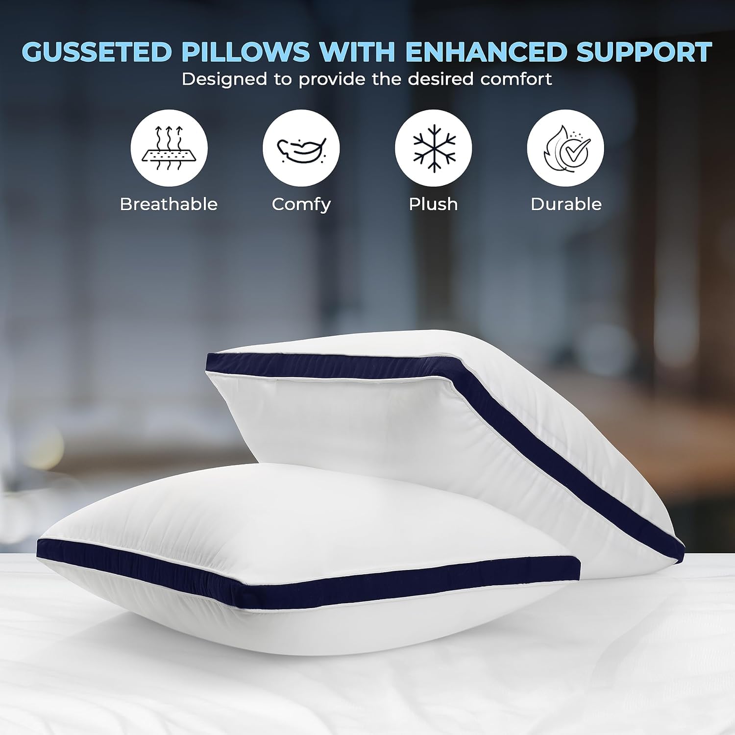 Utopia Bedding Oreillers 65 x 65 cm (2 Pièces), Rembourrage en Fibres Creuses Vierges 3D, Oreiller Doux et Facile à Entretenir (Bleu Marine)