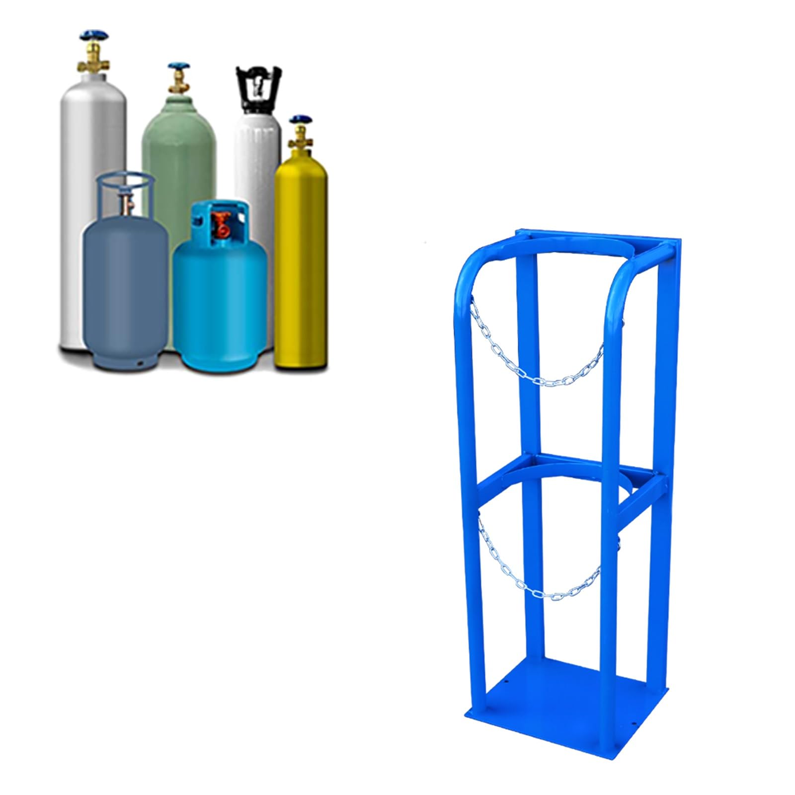 GLJTUO Heavy-Duty Oxygen Tank Stand & Propane Rack - Durable Gas Cylinder Holder with Safety Chain for Welding & Nitrogen Tanks, 85cm Propane Storage Frame,4-Length 31cm