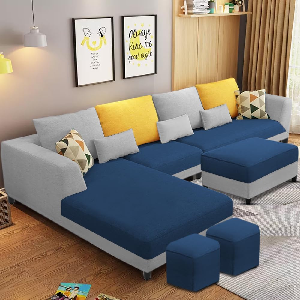 Casaliving Minta LHS 8 Seater L Shape Sofa Set with Center Table for Living Room (Blue -Grey Colour) Premium Fabric Sofa Set with Center Table