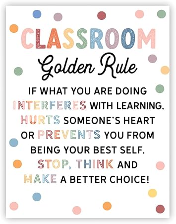 Andaz Press Classroom Golden Rule Poster with Pastel Boho Polka Dots, Classroom Rules Poster for Elementary, Middle School, Positive Behavior Management Sign Wall Art Bulletin Board Decor, 8.5x11