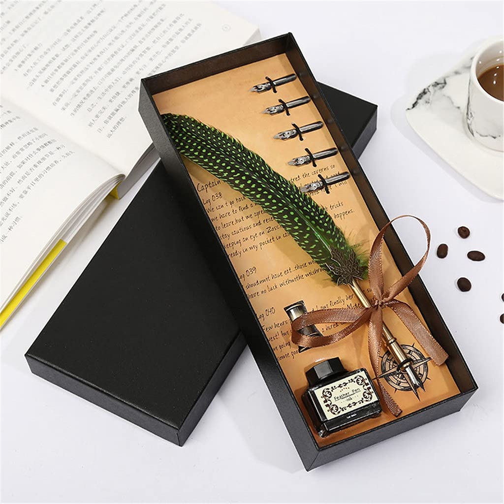 Ensemble de papeterie rétro avec plume trempée dans l'eau et coffret cadeau pour étudiant (gris)