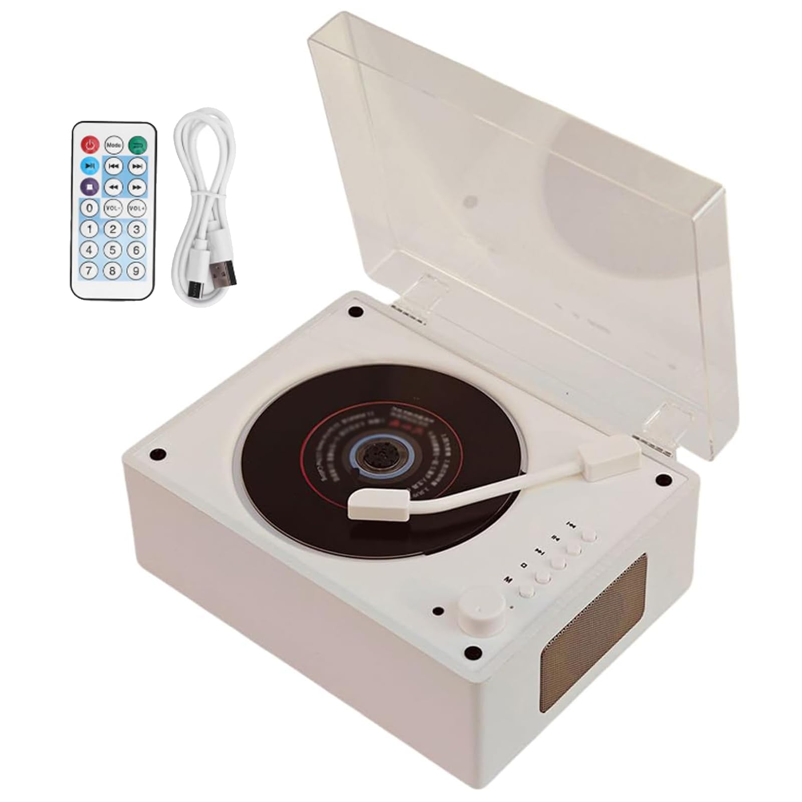 Lettore CD Blue-tooth Retrò, Lettore Musicale Portatile Con Telecomando E Altoparlante, Blue-tooth 5.0/Uscita AUX Da 3,5 mm, Lettore CD Da Tavolo Per Casa, Camera Da Letto, Ufficio E Regalo white