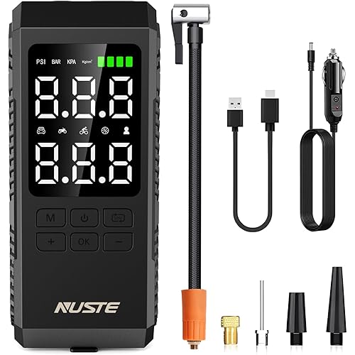 Tire Inflator Portable Air Compressor, Air Pump for Car Tires with Digital Pressure Gauge, 150PSI Rechargeable Battery, LED Light, Cordless Bike Tire Pump for Car, Motorcycle, Bicycle