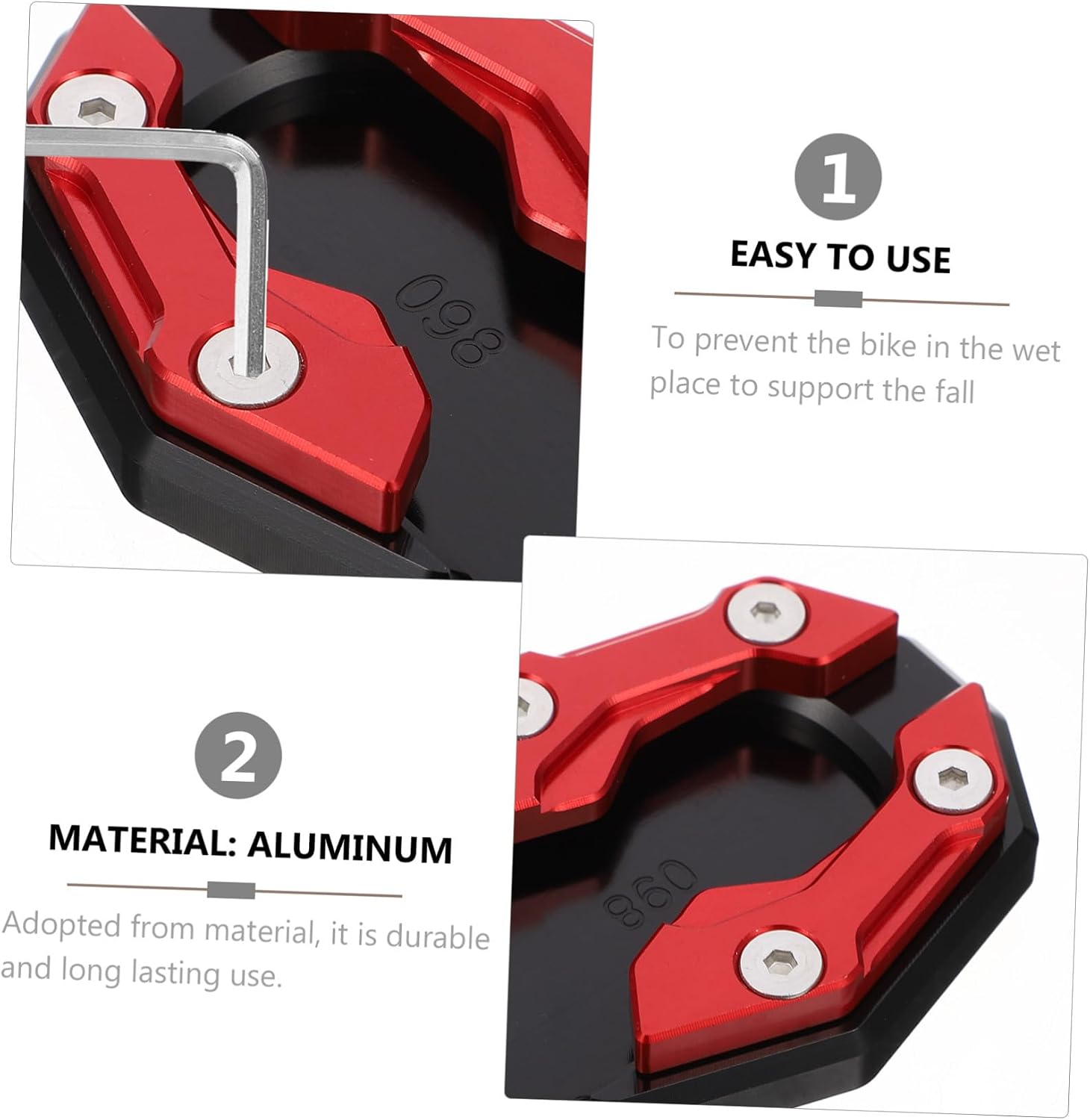 Kickstand Foot Side Stand Extension Pad Aluminum Support Plate Red