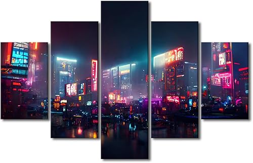 Miniatura 34 de Lienzo decorativo moderno para pared, pintura artística Cyberpunk, impresión de 5 paneles, decoración de lienzo para sala de estar para dormitorio