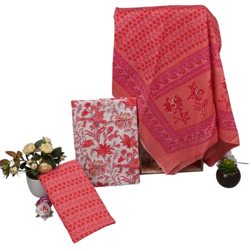 Traditionally hand block printed suit with cotton Dupatta Dress material-image-47