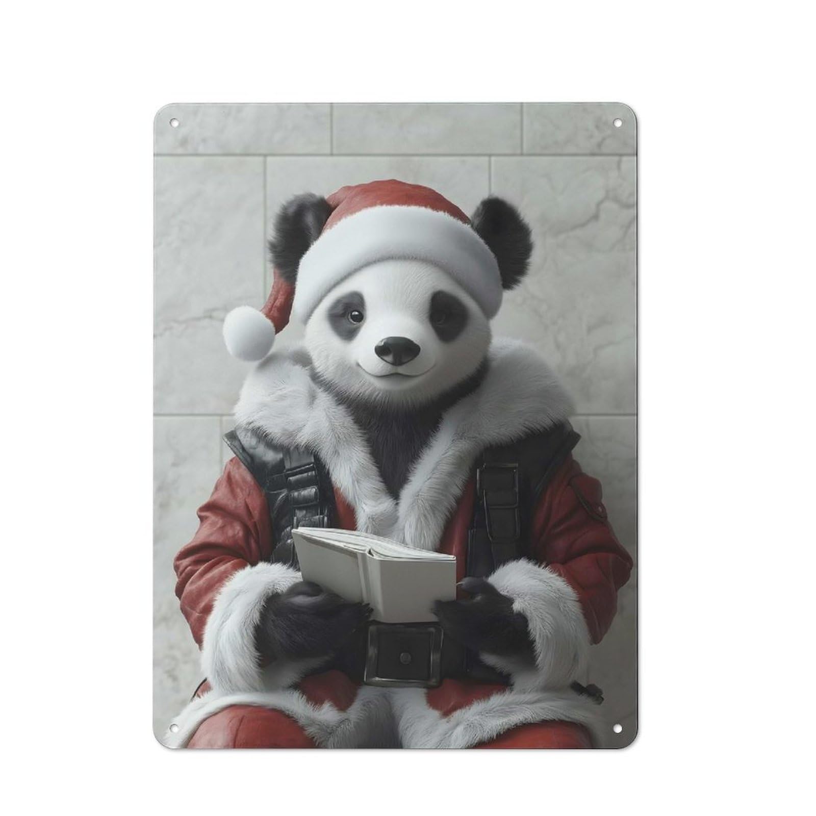 Junmoney Panda Santa Claus Metal Plaque 40X30cm With For Hallway Wall, Rustic Decor, For Garage, Workshop And Man Cave Decoration