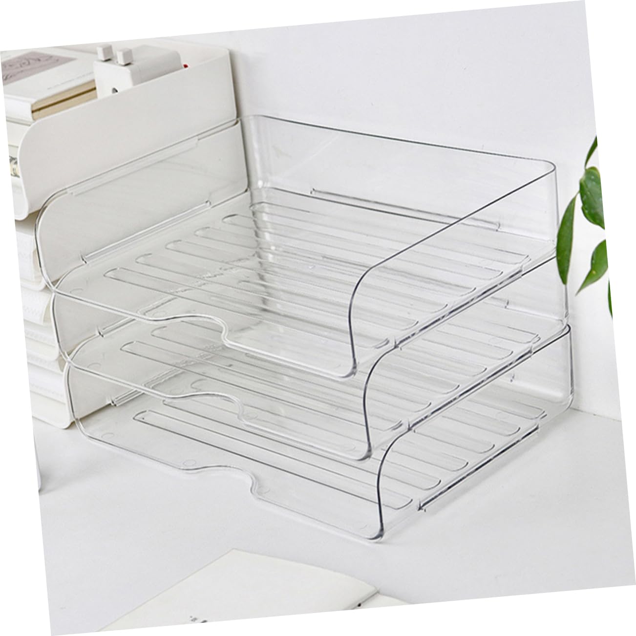 HOMSFOU Bandeja Organizadora de Papel de Escritorio Apilable 4 Uds Pet | Organizador de Papeleo para Oficina y Hogar, Diseño Elegante, Uso del Espacio
