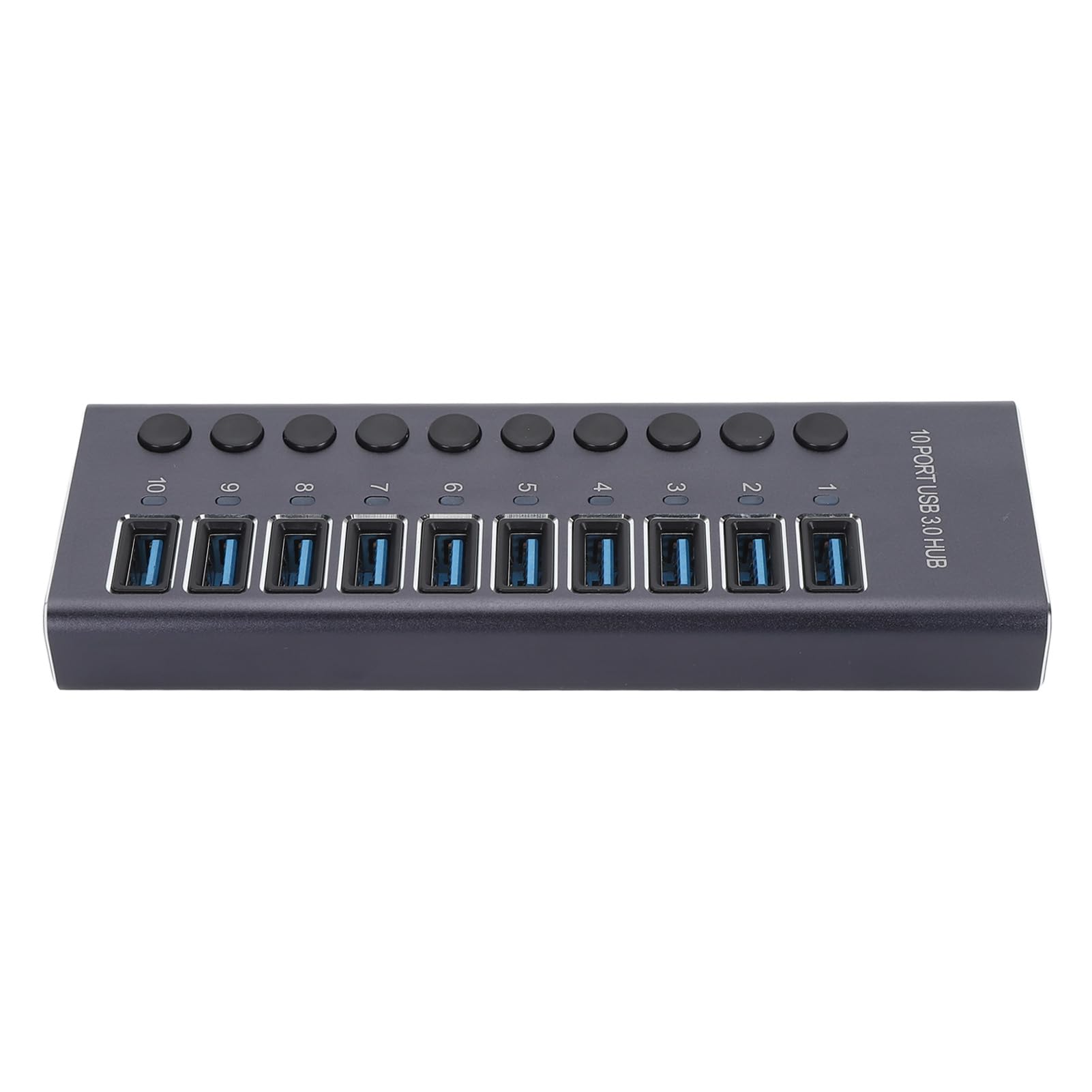 10-portowy Rozdzielacz USB, 10-portowy Hub USB, Hub Danych, przesył Danych 5 Gbps, Indywidualne Przełączniki, Diody LED, Zasilacz 60 W z Portem ładowania do (wtyczka UE)