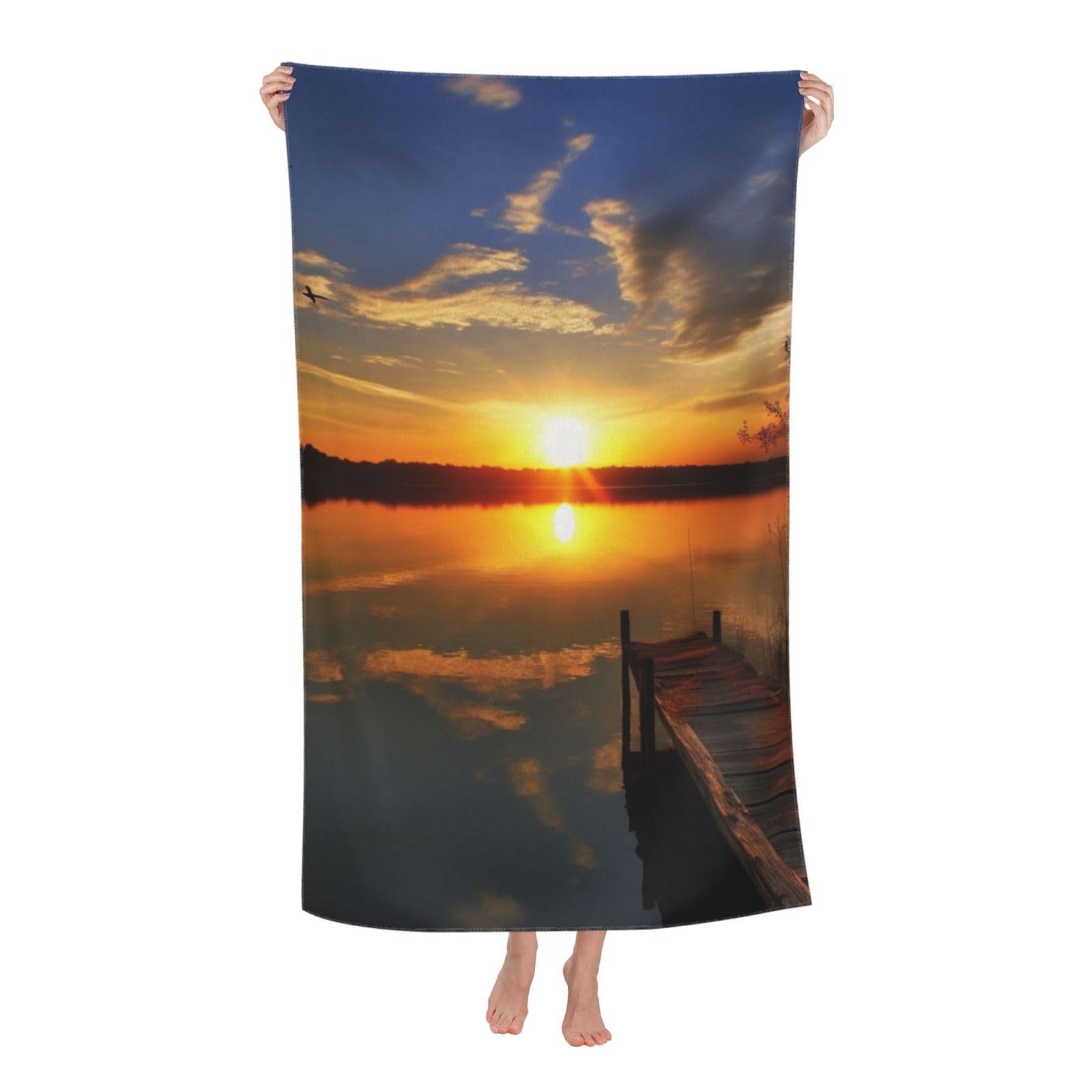 BWWHCCTI Lake under Sunset Printed Quick Dry Bath Towel, Soft Microfiber Towels Fast Drying Beach Towels for Travel,Camping,Gym,Swimming,Yoga