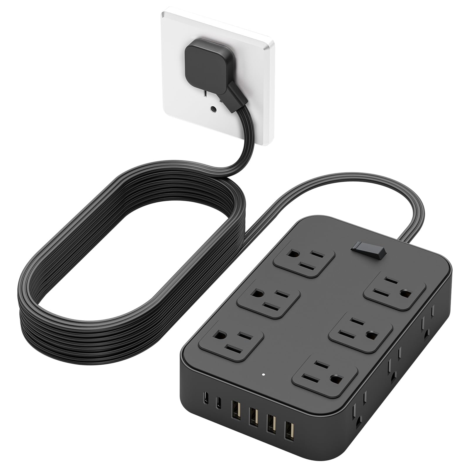 Solidock Flat Plug Power Strip Surge Protector with 12 AC Outlets 6 USB Ports 3 Side Multi Plug Outlet Extender 15 Ft Extension Cord for Home Office