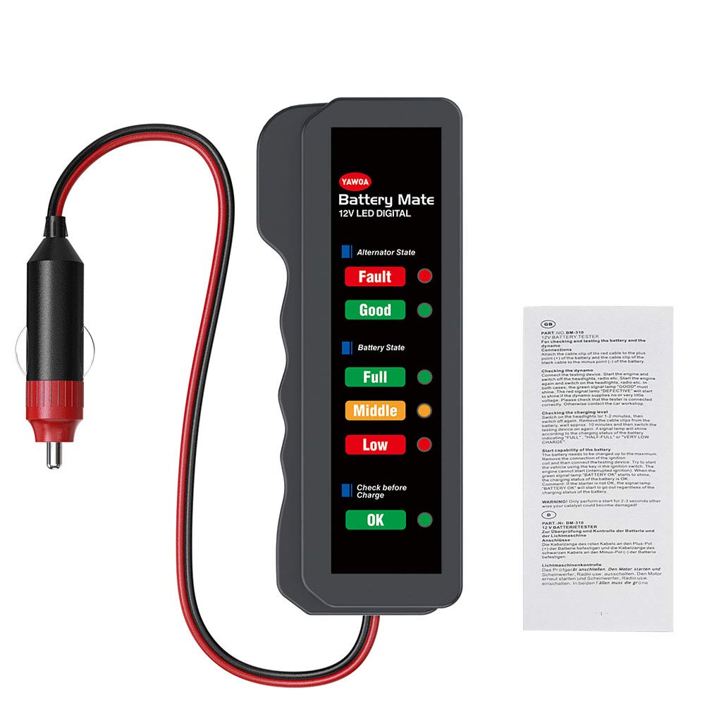CdroxCar Battery Capacity Tester 12V Digital Battery Detector Plastic Portable Auto Cell Checker