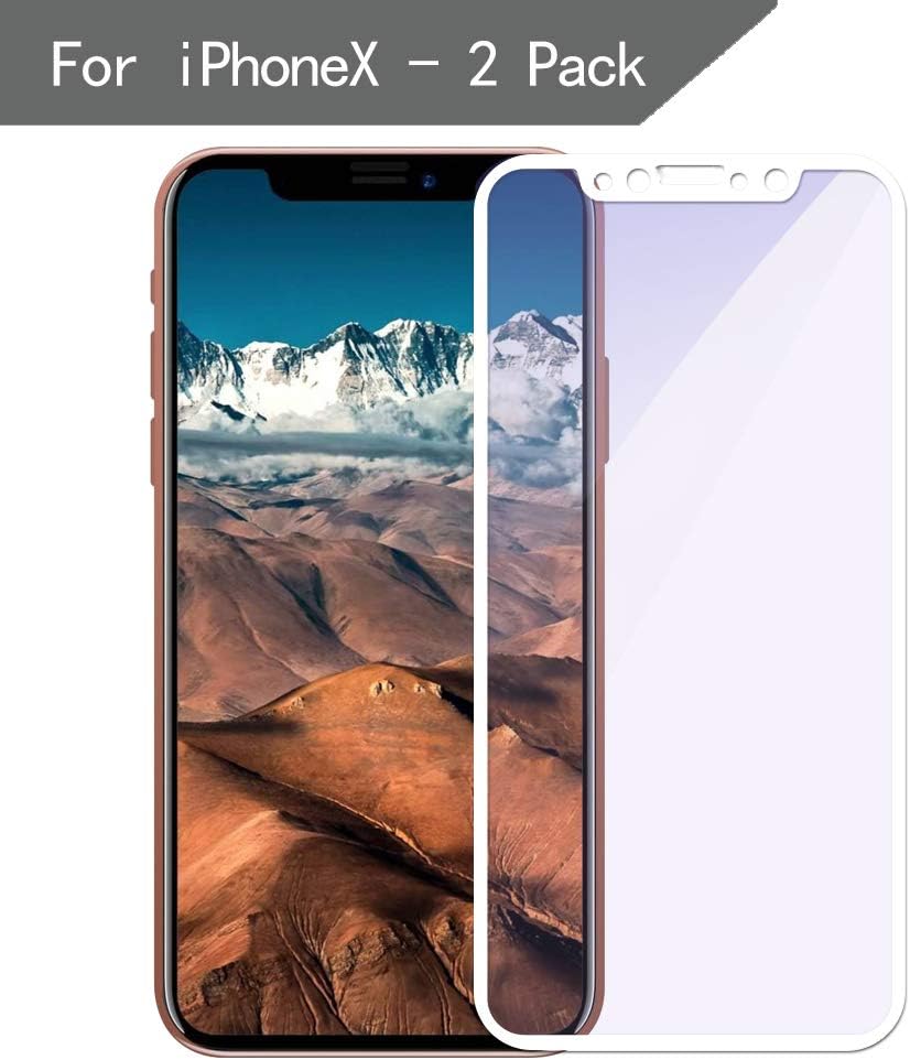 for iPhone X Screen Protector, HD Clear Anti Blue Light 9H Hardness 3D Full Coverage Tempered Glass for iPhone X /7/8 /7Plus /8 Plus (2-Pack) (White for iPhone X)