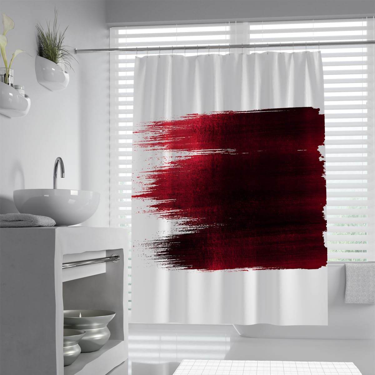Rideau de douche abstrait moderne rouge aquarelle en tissu lavable 90x180
