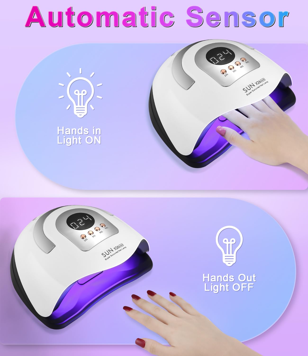 Lampa UV do paznokci 380 W, 81 LED lakier żelowy do paznokci, 4 timery, wyświetlacz LCD, automatyczny czujnik, szybka suszarka, nadaje się do wszystkich lamp