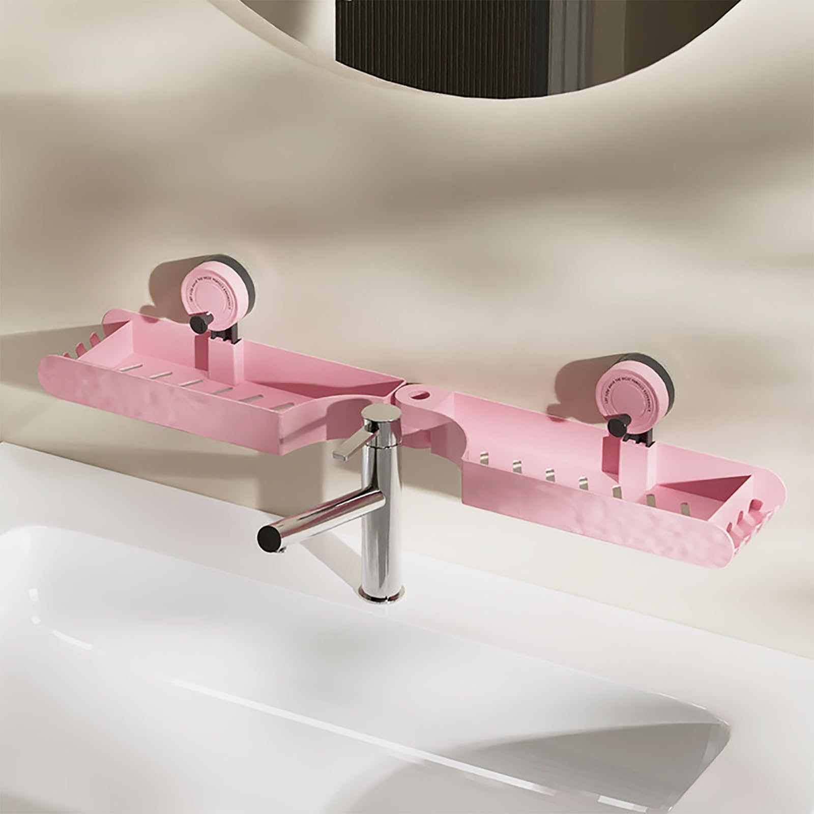 Klappbares Badezimmerregal für Über Dem Waschbecken, Armaturenregal mit Saugnapf, Schneller Wasserablauf, Rostbeständig und Langlebig, Einfach zu Montieren(Pink)